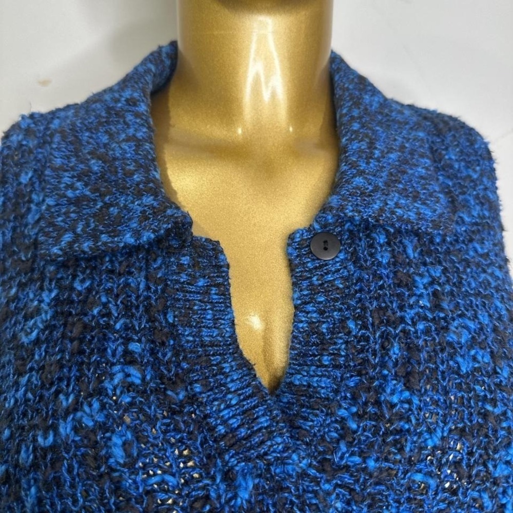 Coastal Grandmother Vintage Cotton blue black short sleeve summer sweater MEDIUM - Picture 6 of 8